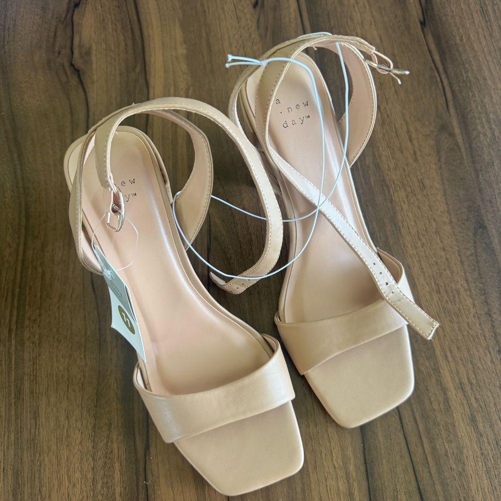a new day Blush Nude Ankle-Strap Block Heel Square Toe Sandals